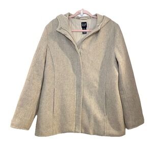 Vintage Gap Jacket Beige 2001 Y2K Zip Pea Coat Wool Blend Soft Coastal Minimal